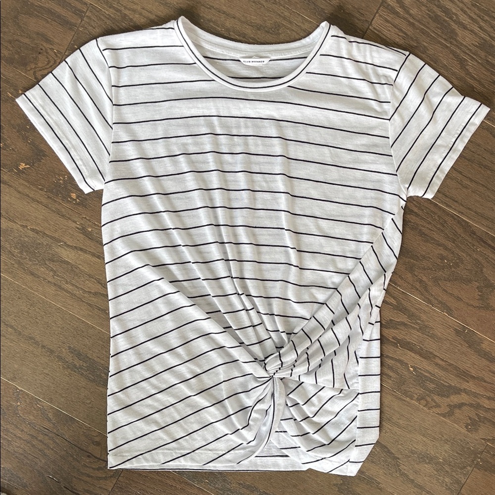 Club Monaco Striped Knot-Front Tee